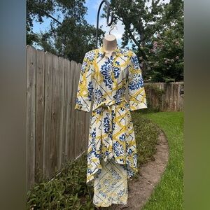 Beautiful high low nautical linen cotton blend dress w/mother of pearl buttons